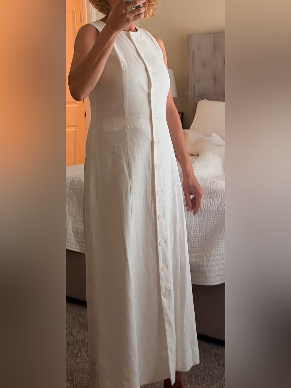 Ann Taylor White Linen Sleeveless Button-Front Midi Dress - Picture 4 of 6